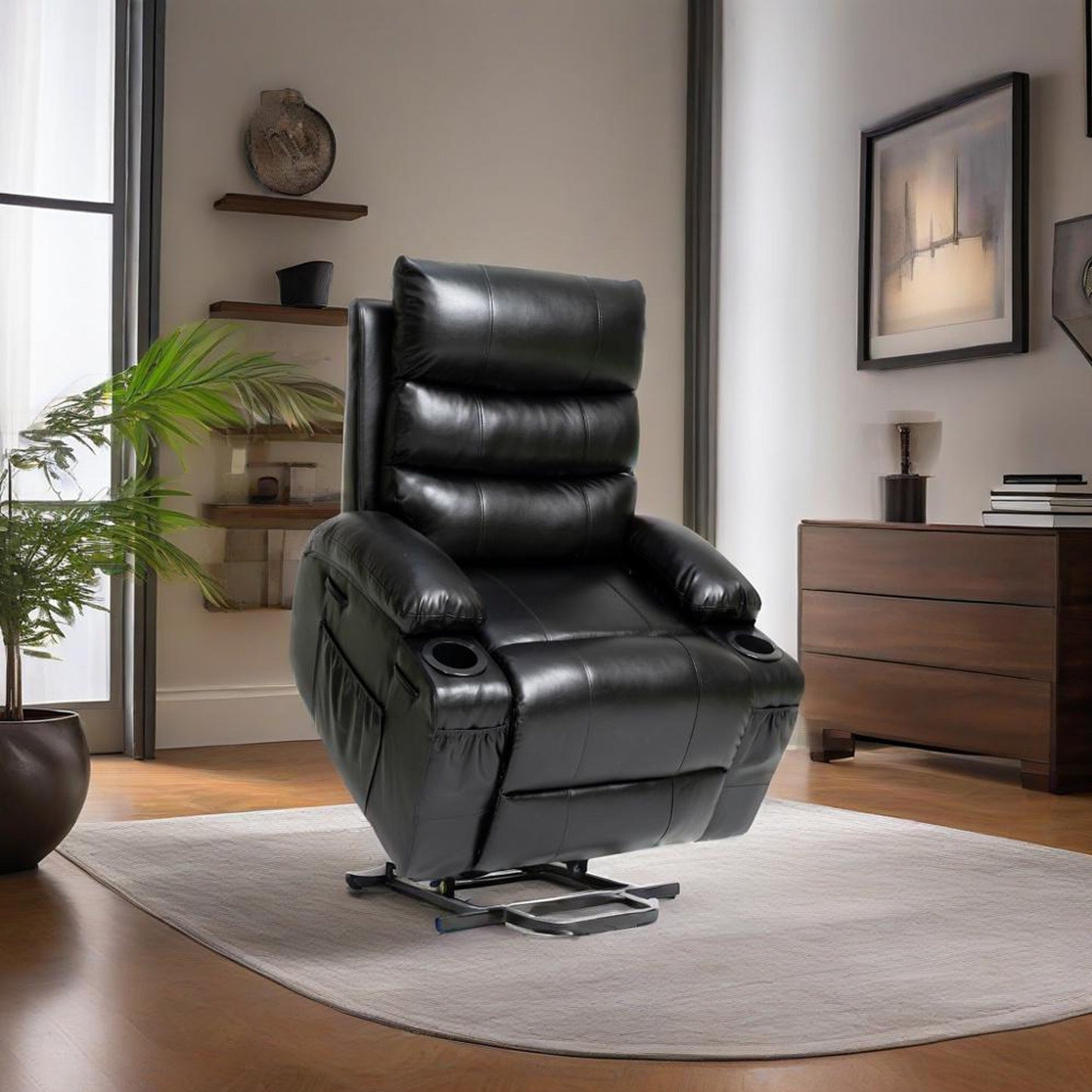 Fauteuil inclinable électrique de 21 pouces de large pour personnes âgées, massage lombaire à 8 points, chauffage, télécommande, poches latérales, porte-gobelets