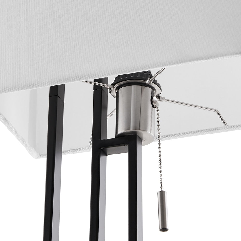Lampe de table noir mat/nickel brossé avec port USB et abat-jour en lin blanc, ampoule LED 9,5 W incluse - 21 H