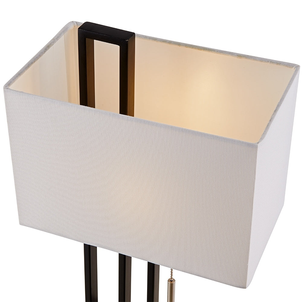 Lampe de table noir mat/nickel brossé avec port USB et abat-jour en lin blanc, ampoule LED 9,5 W incluse - 21 H