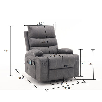 Fauteuil inclinable électrique de grande taille 21 W, massage par vibrations à 8 points et chauffage lombaire, télécommande, poches latérales, porte-gobelets