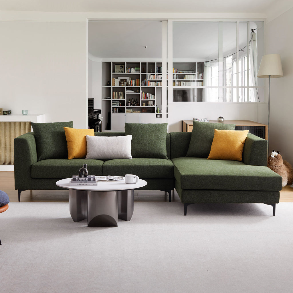 Canapé sectionnel en tissu vert Jungle en forme de L avec méridienne