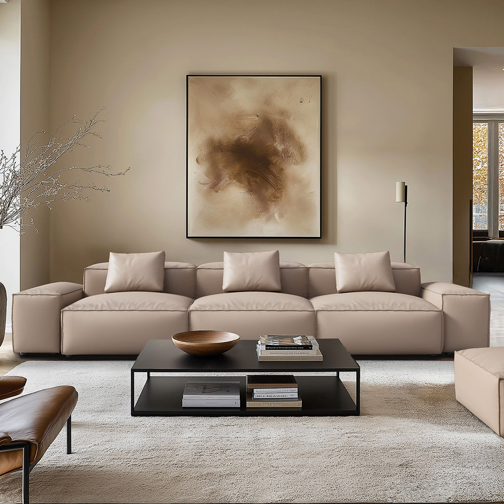 Cube Modular Black Genuine Leather Sofa