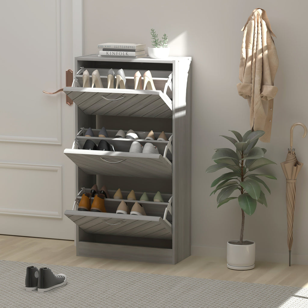 Meuble à chaussures 22,4 avec 3 tiroirs rabattables, bois/gris, par Kerrogee
