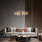 Lustre moderne en cristal doré de 23,6 po, 6 lumières, style tambour glamour, pour îlot de cuisine et salle à manger