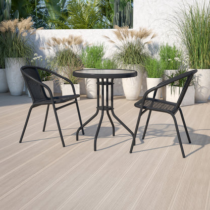 Ensemble de table de patio ronde en verre pour intérieur/extérieur avec base en X et 2 chaises – 23,75 L x 23,75 P x 28 H