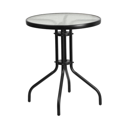 Ensemble de table de patio ronde en verre pour intérieur/extérieur avec base en X et 2 chaises – 23,75 L x 23,75 P x 28 H
