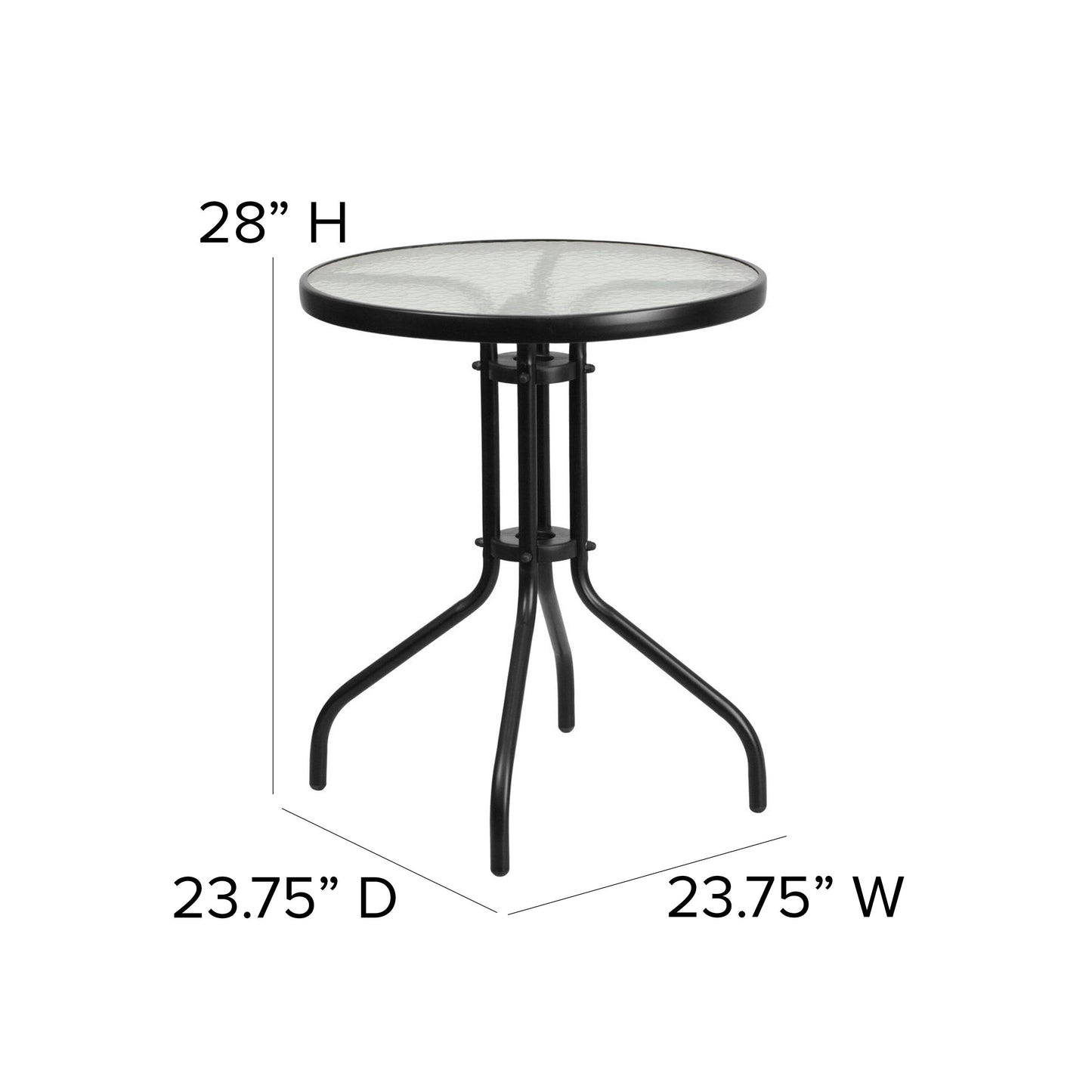 Ensemble de table de patio ronde en verre pour intérieur/extérieur avec base en X et 2 chaises – 23,75 L x 23,75 P x 28 H
