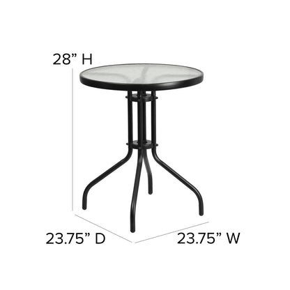 Ensemble de table de patio ronde en verre pour intérieur/extérieur avec base en X et 2 chaises – 23,75 L x 23,75 P x 28 H