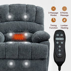 Fauteuil inclinable électrique de grande taille en chenille avec largeur d'assise de 23 pouces et dossier haut, massage par vibration à 8 points et chauffage lombaire