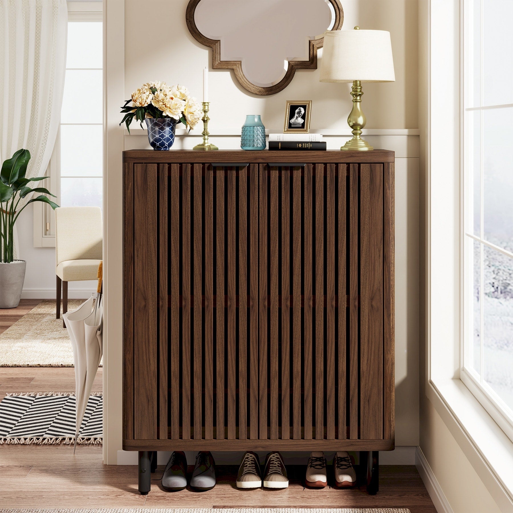 Meuble de rangement à chaussures 24 paires avec porte pour entrée et salon