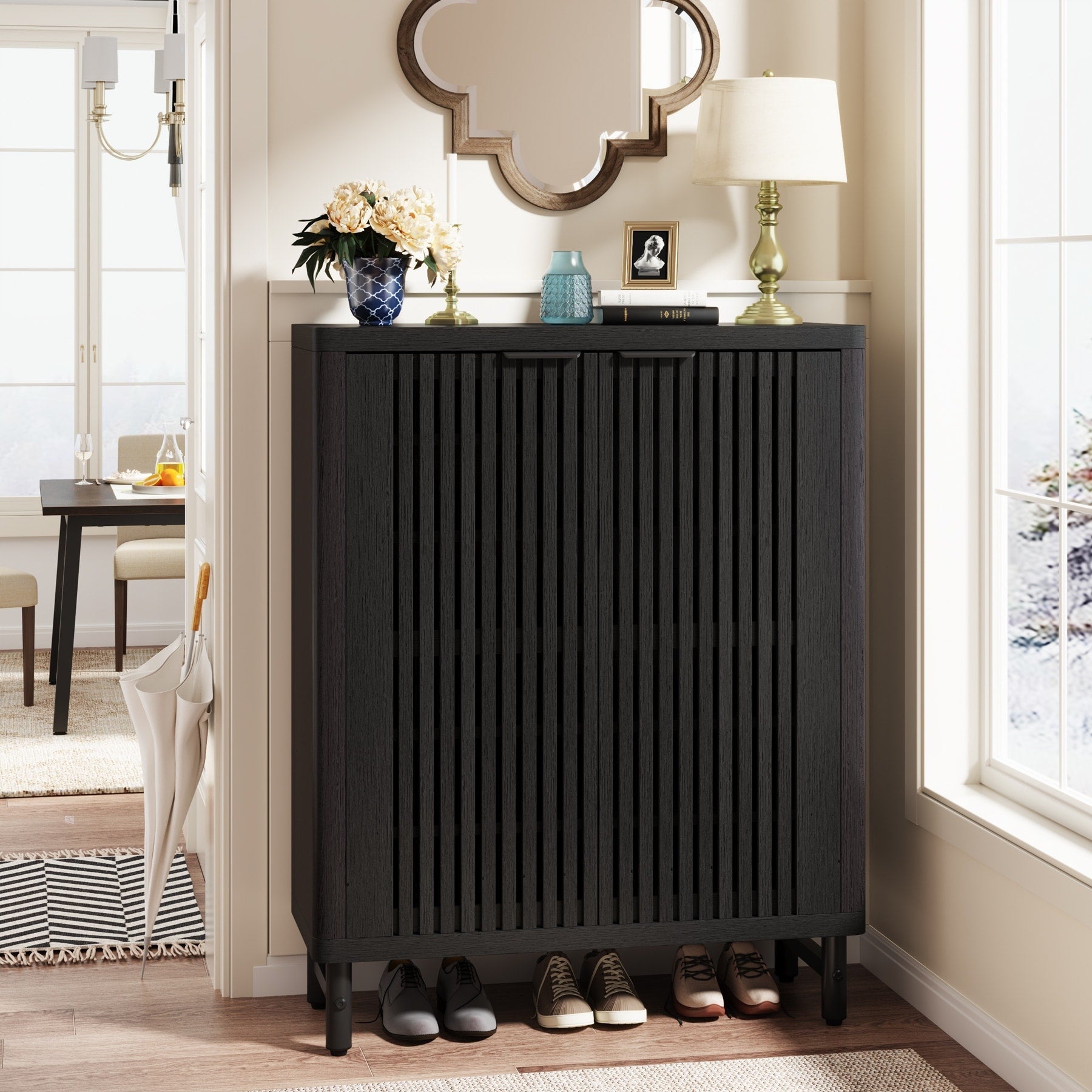 24 Pairs Shoe Storage Cabinet with Door for Entryway Living Room