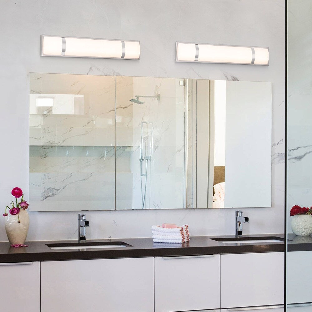 Barre lumineuse LED moderne/contemporaine en nickel brossé pour meuble-lavabo - 24 W