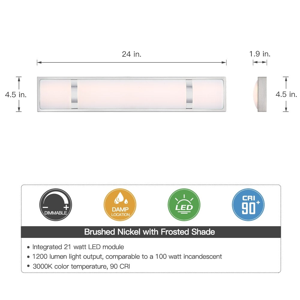 Barre lumineuse LED moderne/contemporaine en nickel brossé pour meuble-lavabo - 24 W