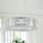 Lustre de ferme 24,8 po à 8 lumières, lustre en cristal, lustre tambour pour salle à manger, salon, chambre à coucher, cuisine