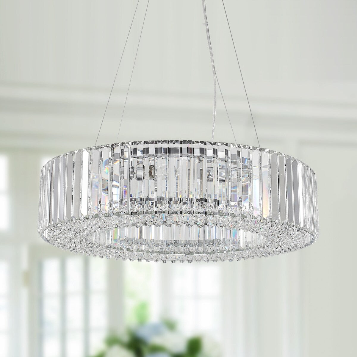 Lustre de ferme 24,8 po à 8 lumières, lustre en cristal, lustre tambour pour salle à manger, salon, chambre à coucher, cuisine