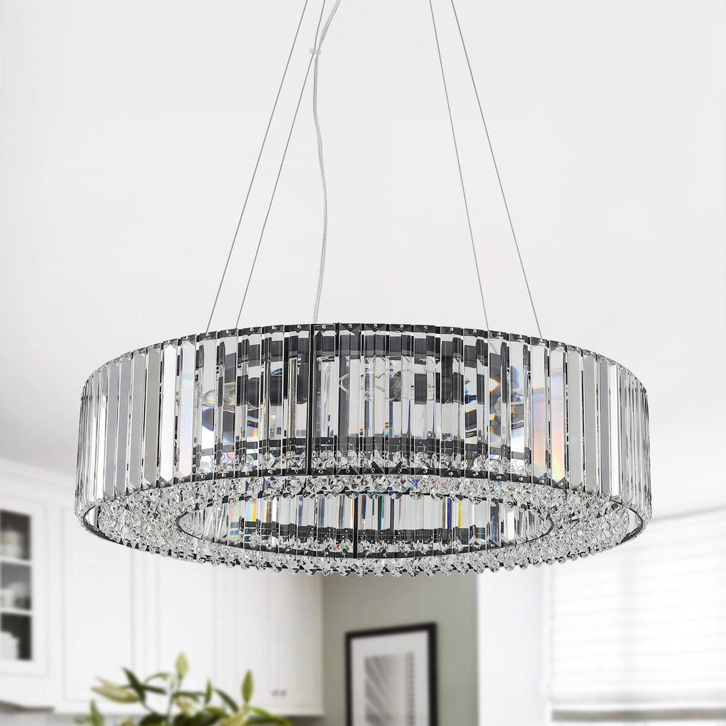 Lustre de ferme 24,8 po à 8 lumières, lustre en cristal, lustre tambour pour salle à manger, salon, chambre à coucher, cuisine