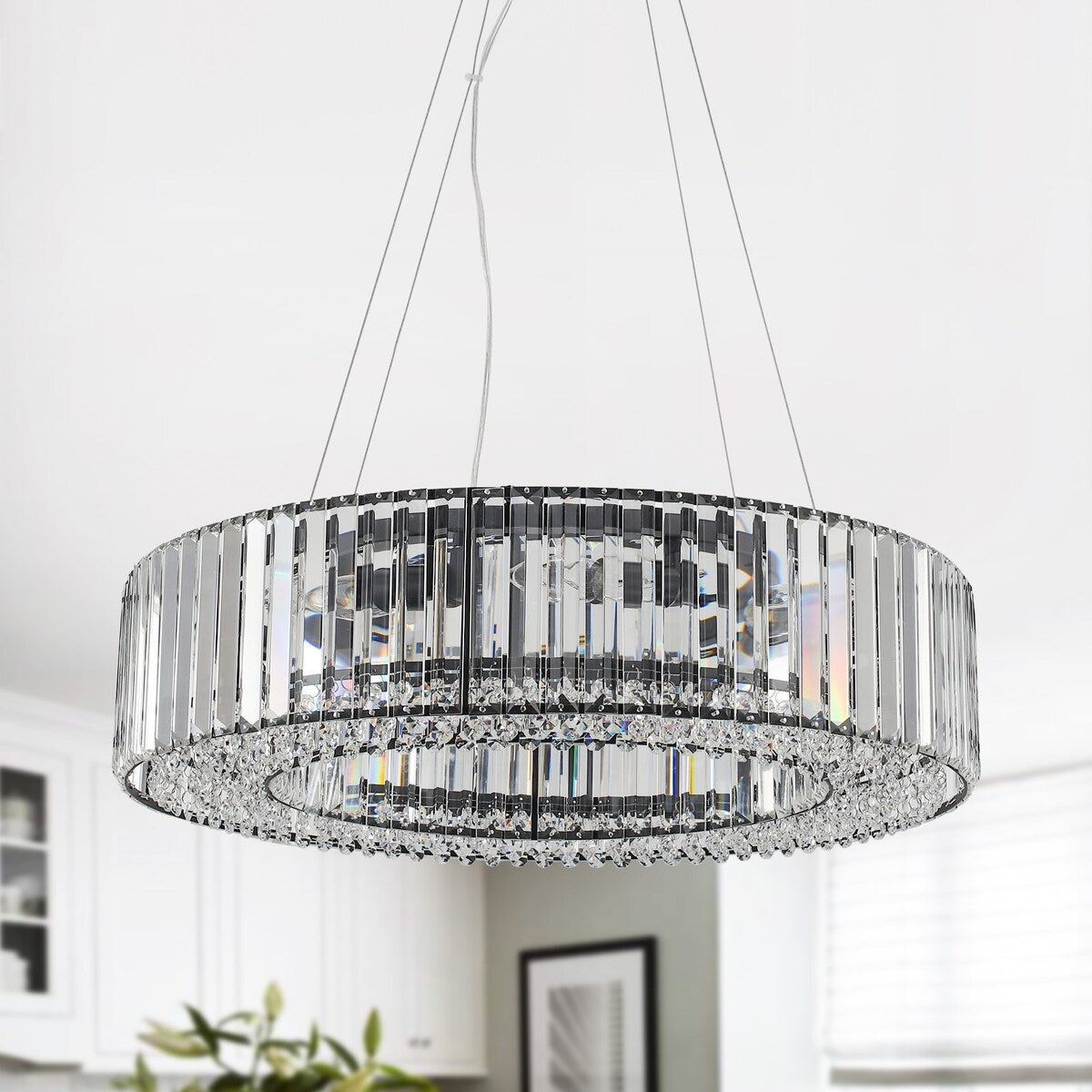Lustre de ferme 24,8 po à 8 lumières, lustre en cristal, lustre tambour pour salle à manger, salon, chambre à coucher, cuisine