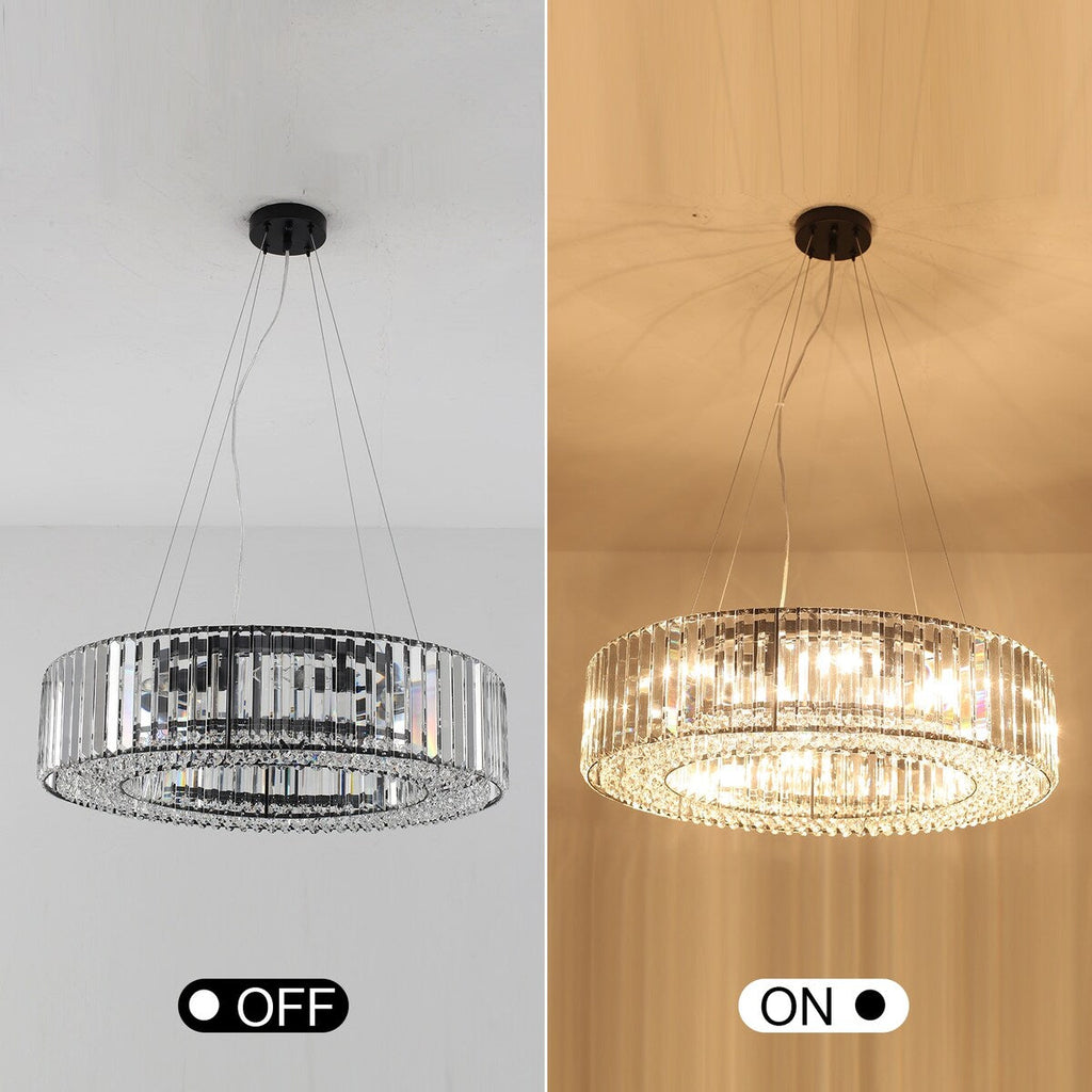 Lustre de ferme 24,8 po à 8 lumières, lustre en cristal, lustre tambour pour salle à manger, salon, chambre à coucher, cuisine