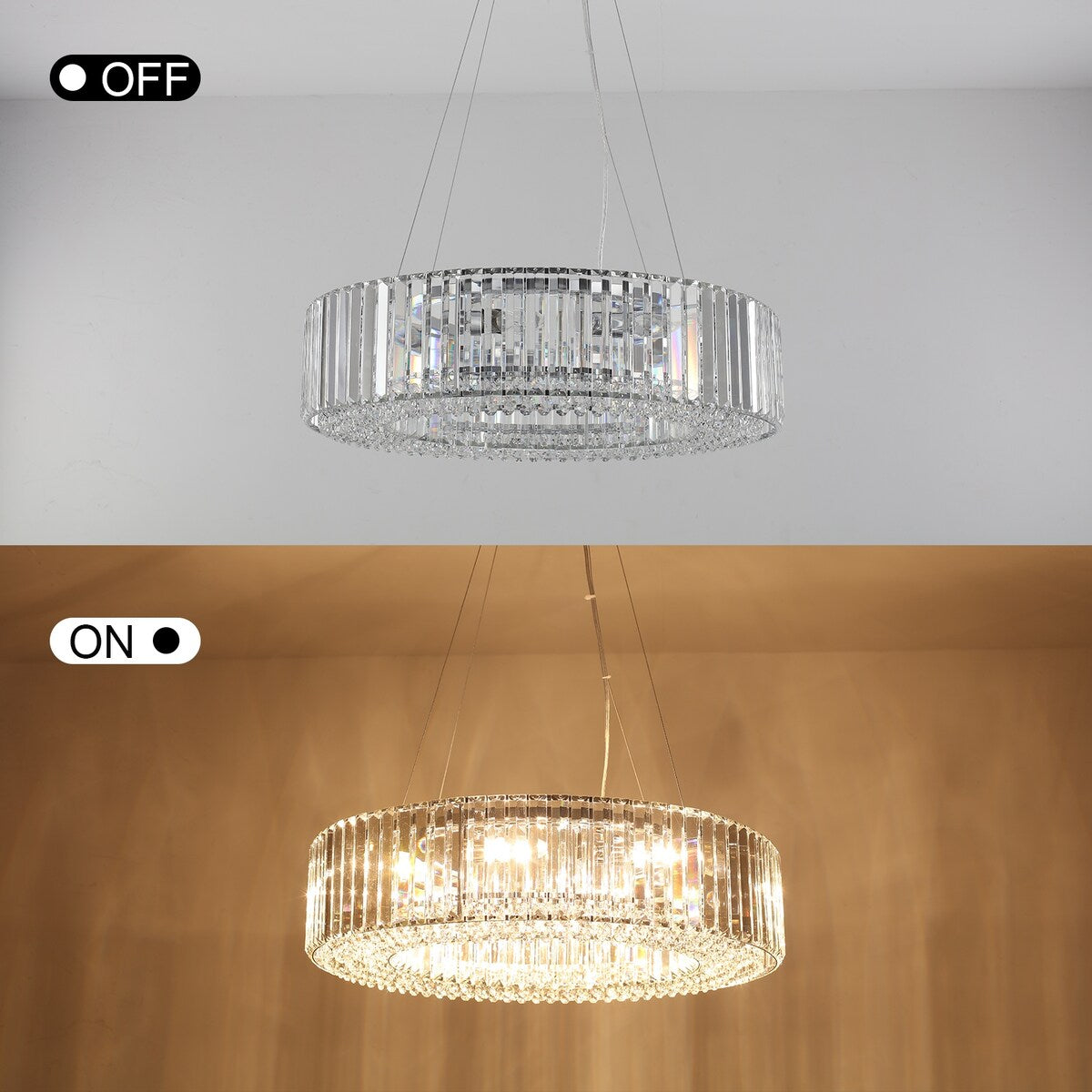 Lustre de ferme 24,8 po à 8 lumières, lustre en cristal, lustre tambour pour salle à manger, salon, chambre à coucher, cuisine