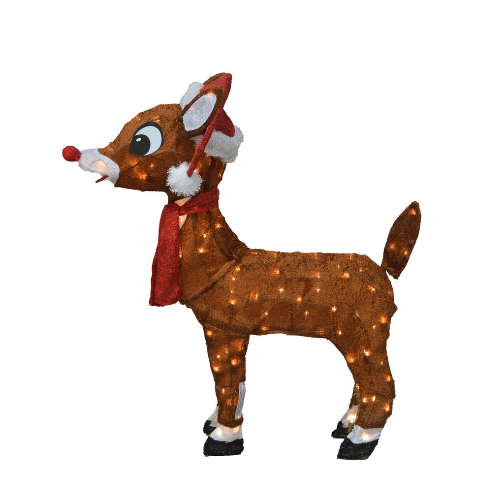 24 Rudolph 3D pré-éclairé LED Yard Art Rudolph avec bonnet et écharpe du Père Noël