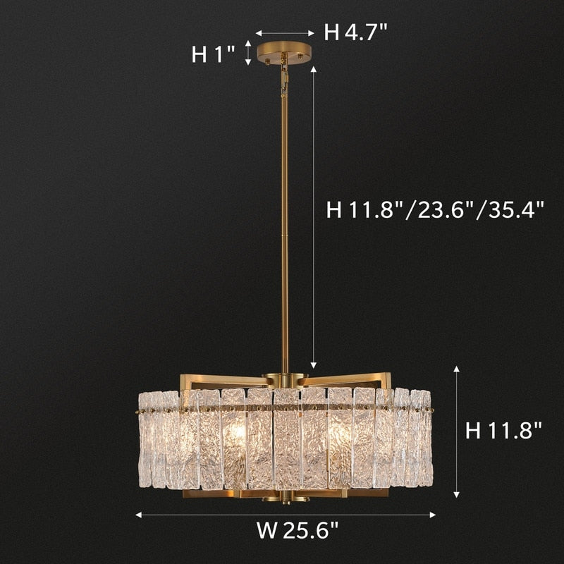 Lustre tambour moderne en cristal doré de 26 po, 6 lumières, à intensité variable, style glamour, pour îlot de cuisine avec verre dépoli, pour salle à manger