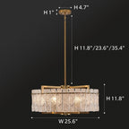 Lustre tambour moderne en cristal doré de 26 po, 6 lumières, à intensité variable, style glamour, pour îlot de cuisine avec verre dépoli, pour salle à manger