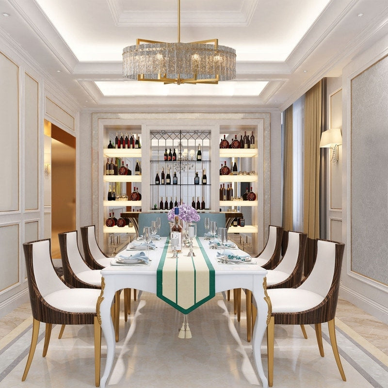 Lustre tambour moderne en cristal doré de 26 po, 6 lumières, à intensité variable, style glamour, pour îlot de cuisine avec verre dépoli, pour salle à manger