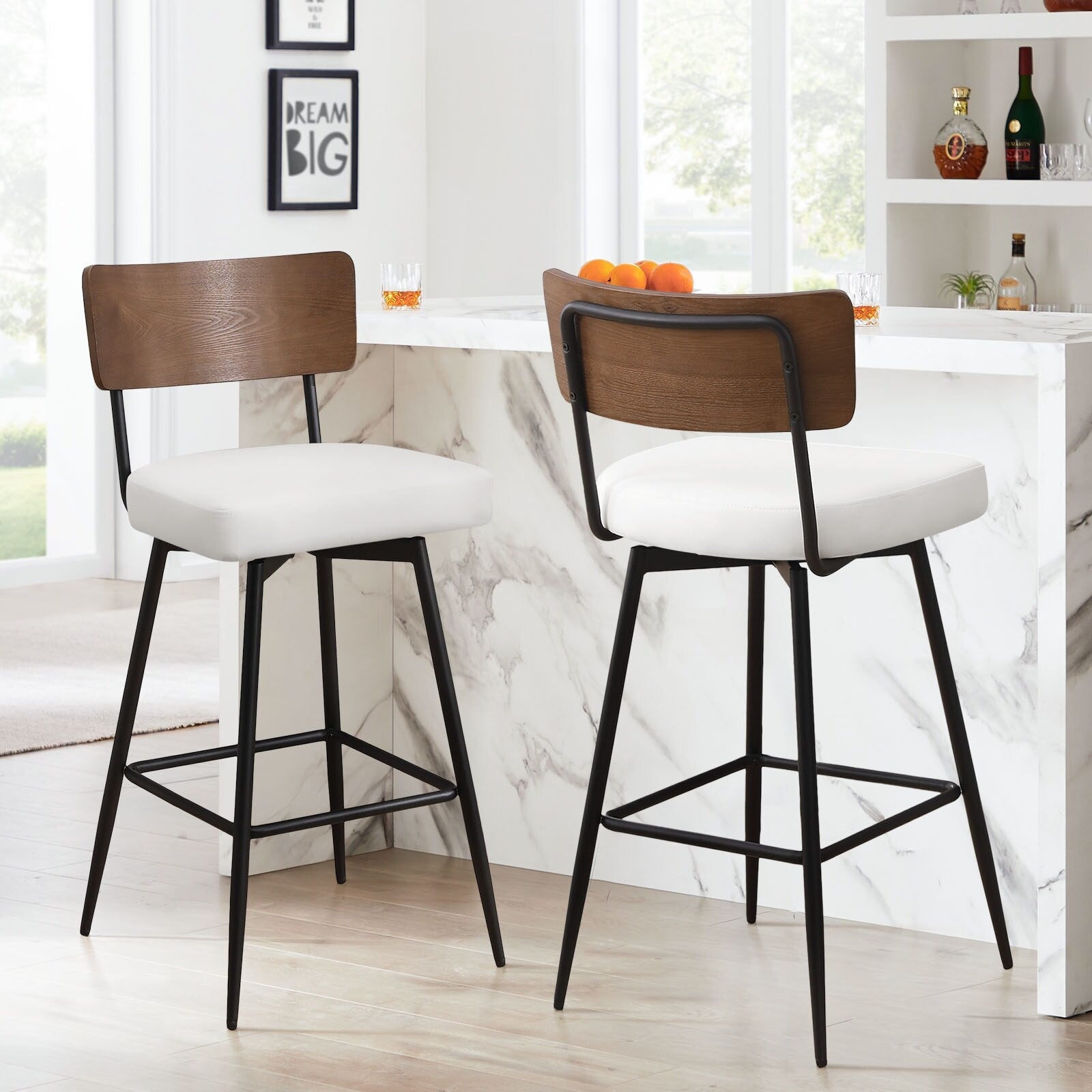 Lot de 2/3/4 tabourets de bar/comptoir pivotants rembourrés en similicuir