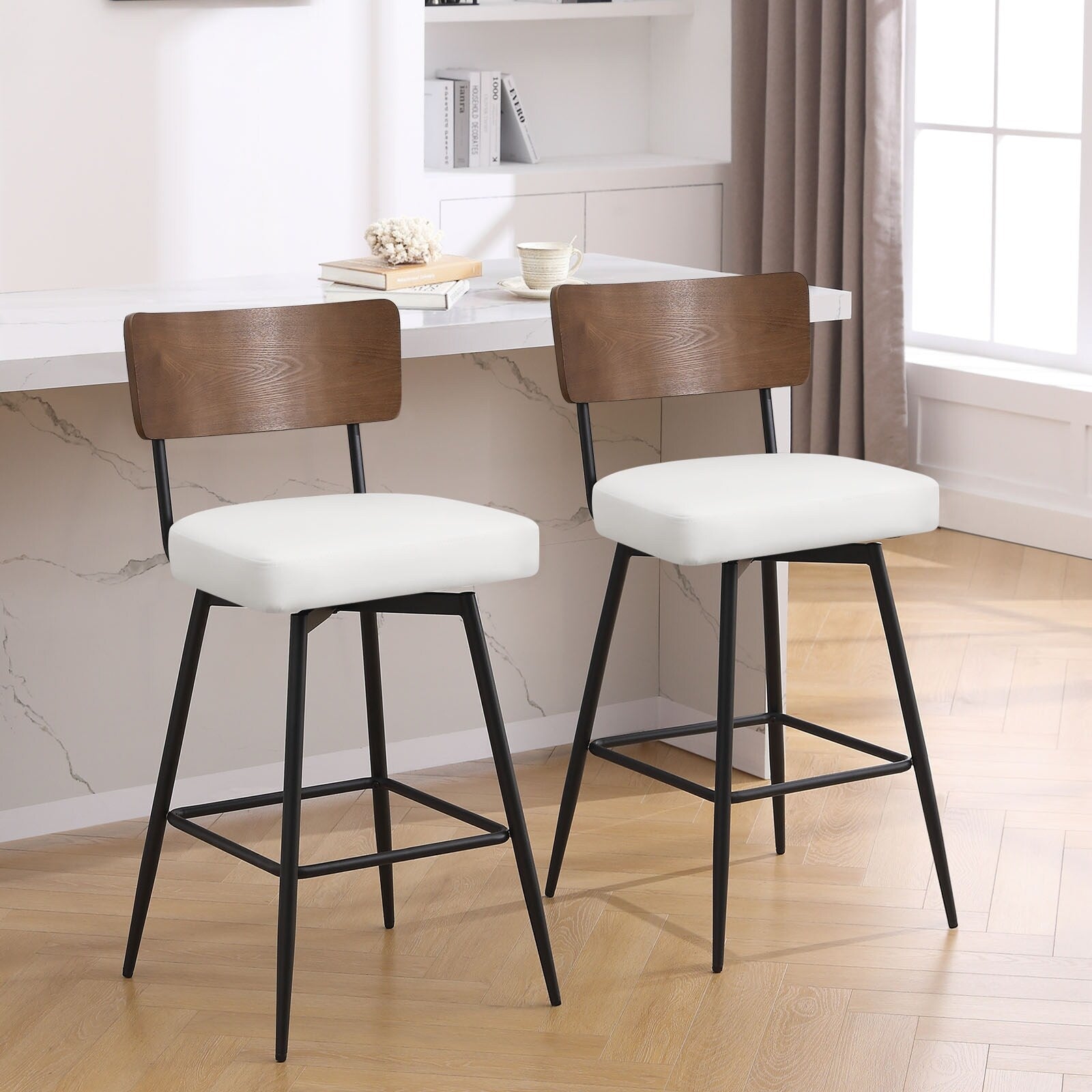 Lot de 2/3/4 tabourets de bar/comptoir pivotants rembourrés en similicuir