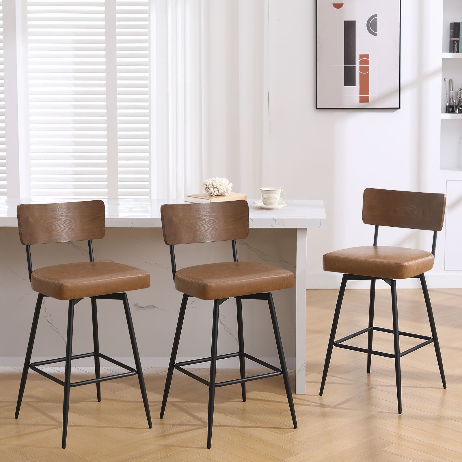 Lot de 2/3/4 tabourets de bar/comptoir pivotants rembourrés en similicuir