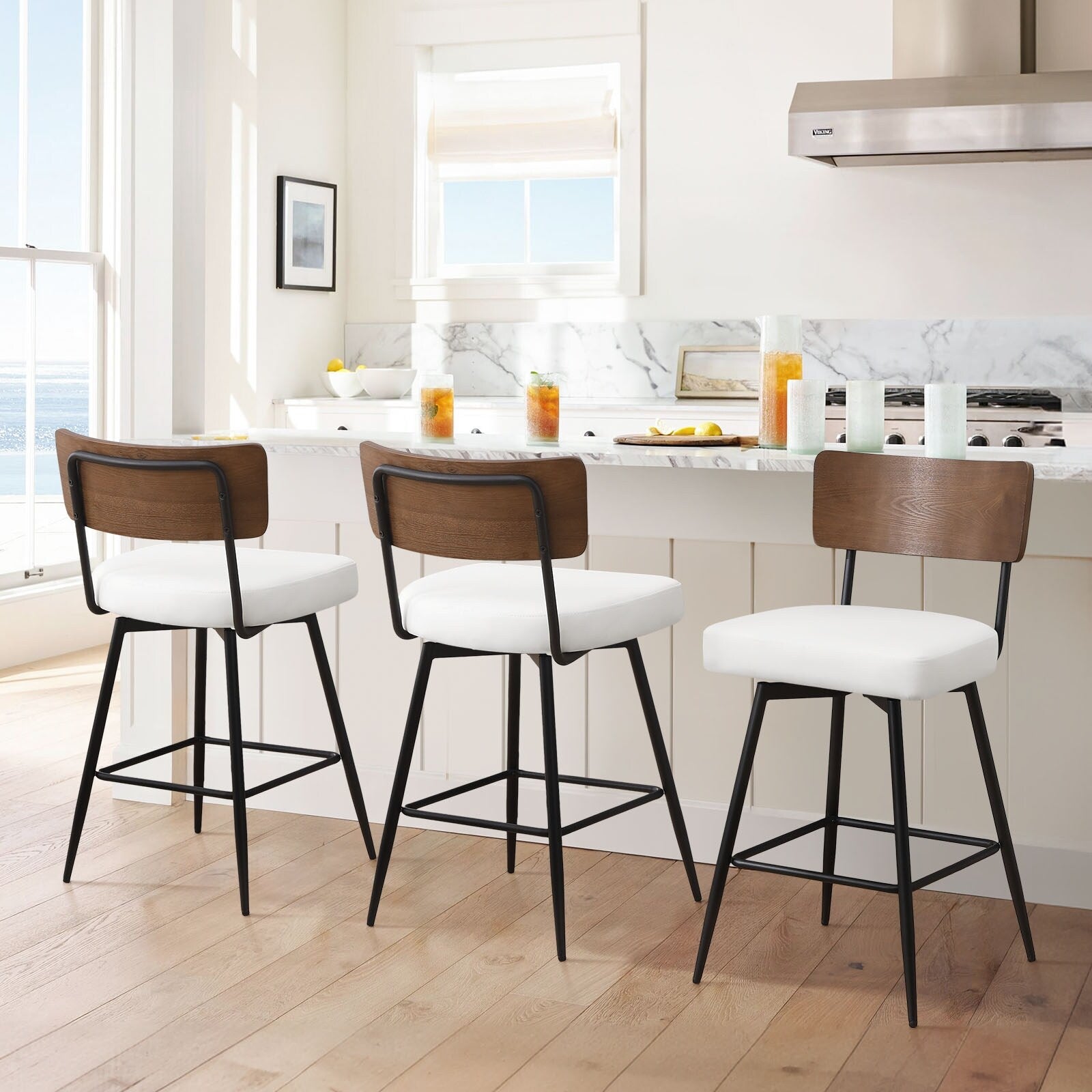 Lot de 2/3/4 tabourets de bar/comptoir pivotants rembourrés en similicuir