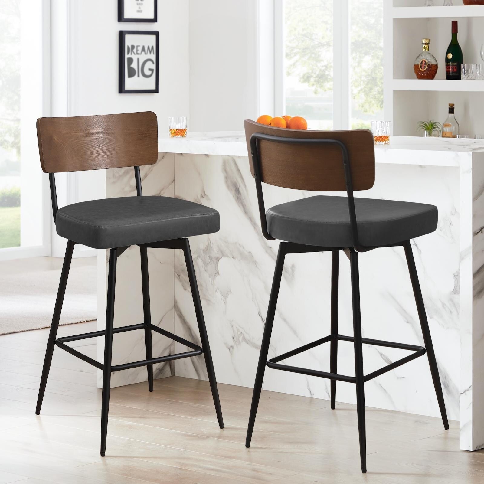 Lot de 2/3/4 tabourets de bar/comptoir pivotants rembourrés en similicuir