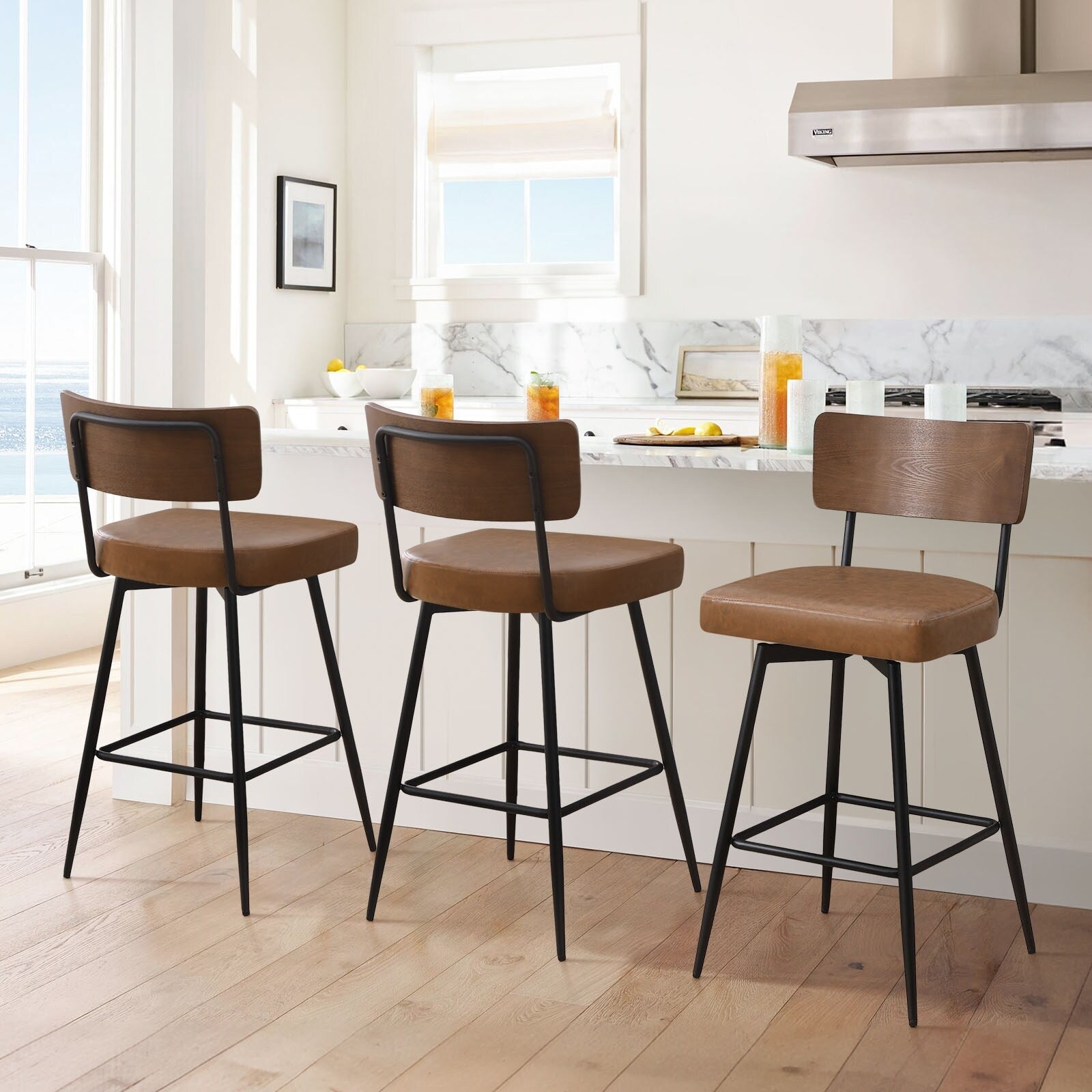 Lot de 2/3/4 tabourets de bar/comptoir pivotants rembourrés en similicuir