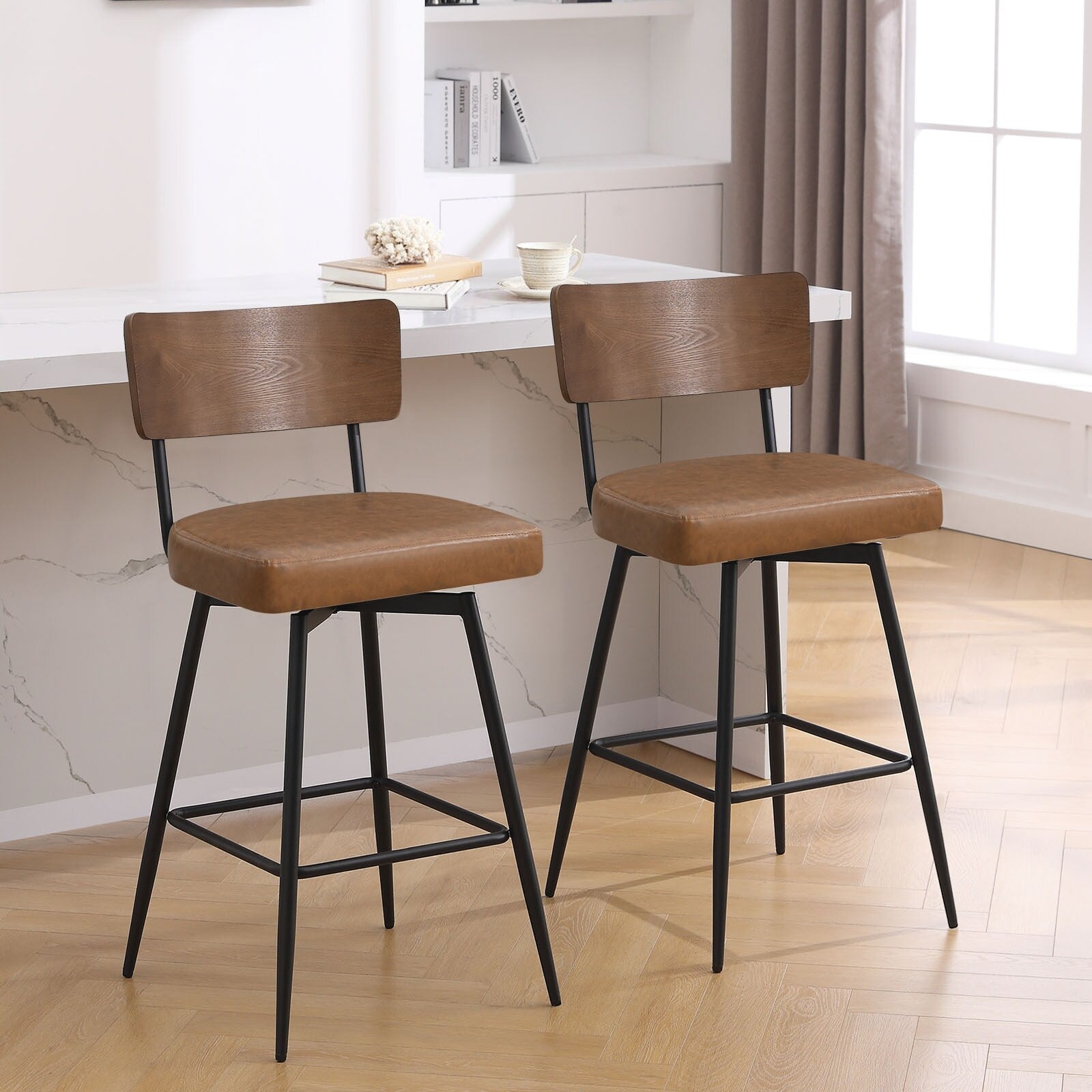 Lot de 2/3/4 tabourets de bar/comptoir pivotants rembourrés en similicuir