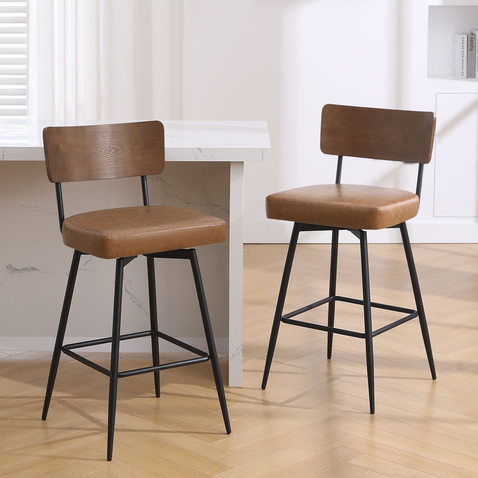 Lot de 2/3/4 tabourets de bar/comptoir pivotants rembourrés en similicuir