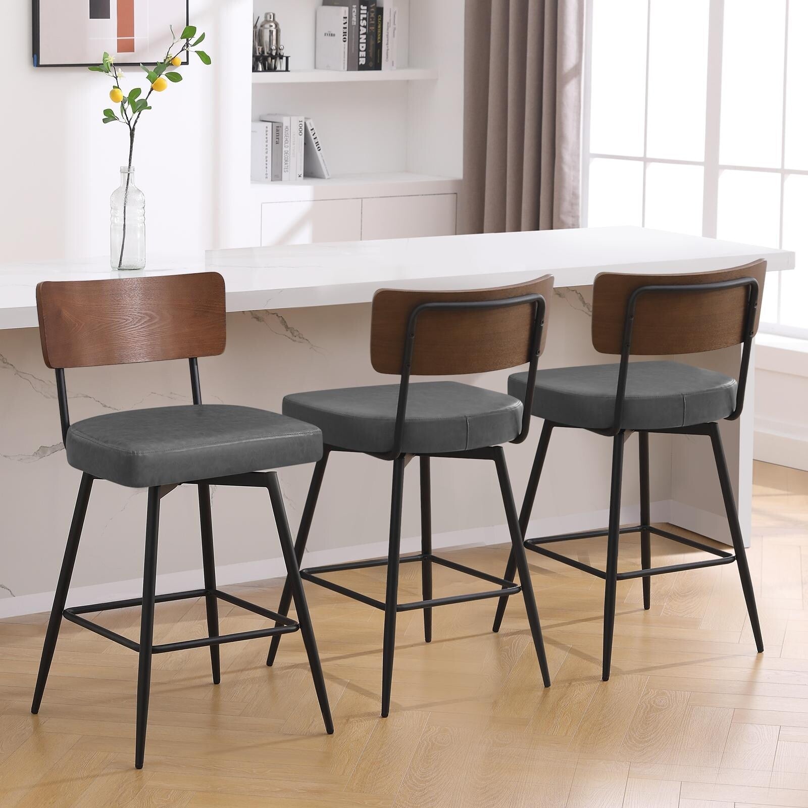 Lot de 2/3/4 tabourets de bar/comptoir pivotants rembourrés en similicuir