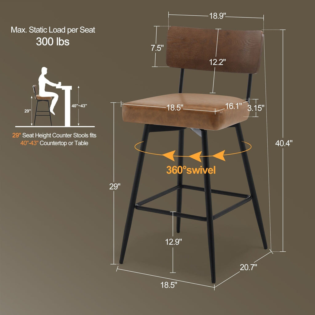Lot de 2/3/4 tabourets de bar/comptoir pivotants rembourrés en similicuir