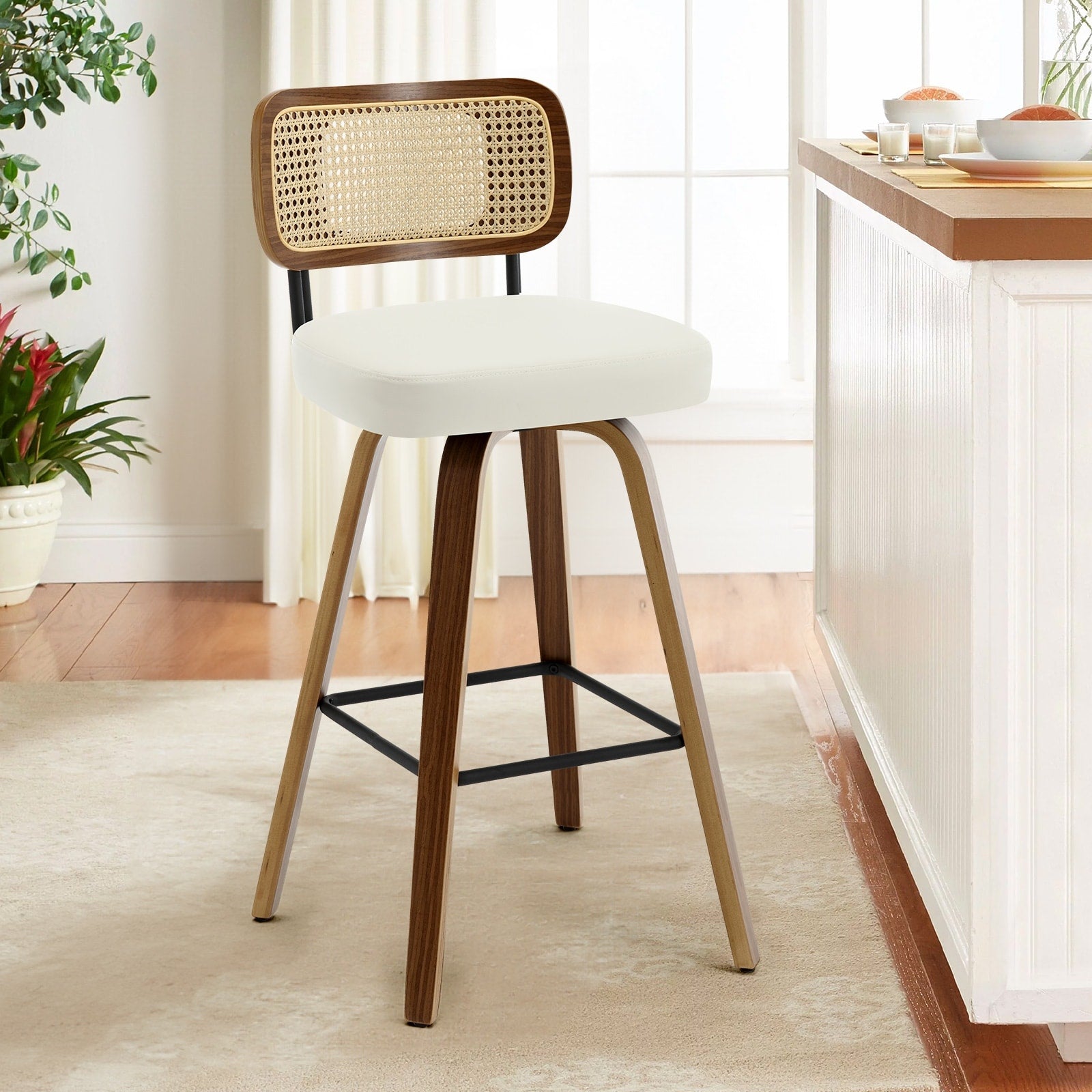 Tabourets de bar pivotants 26/29 avec pieds en bois courbé