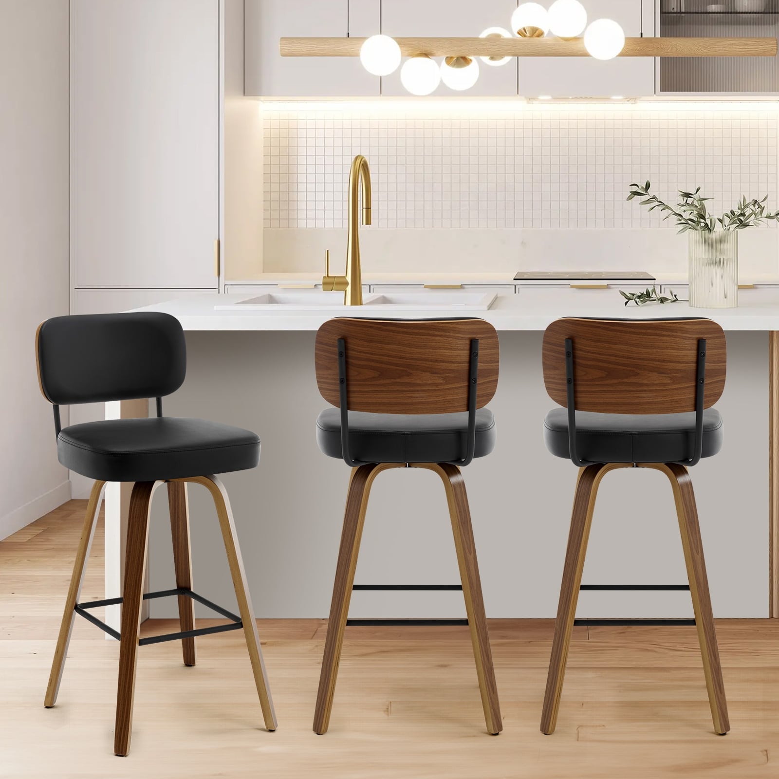 Tabourets de bar pivotants 26/29 avec pieds en bois courbé