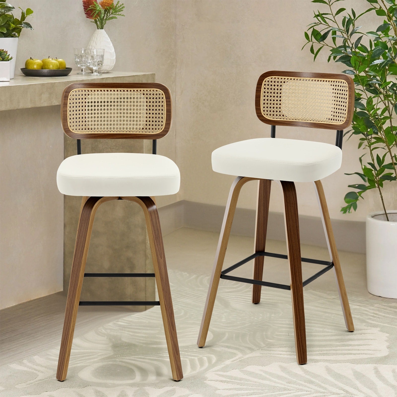 Tabourets de bar pivotants 26/29 avec pieds en bois courbé