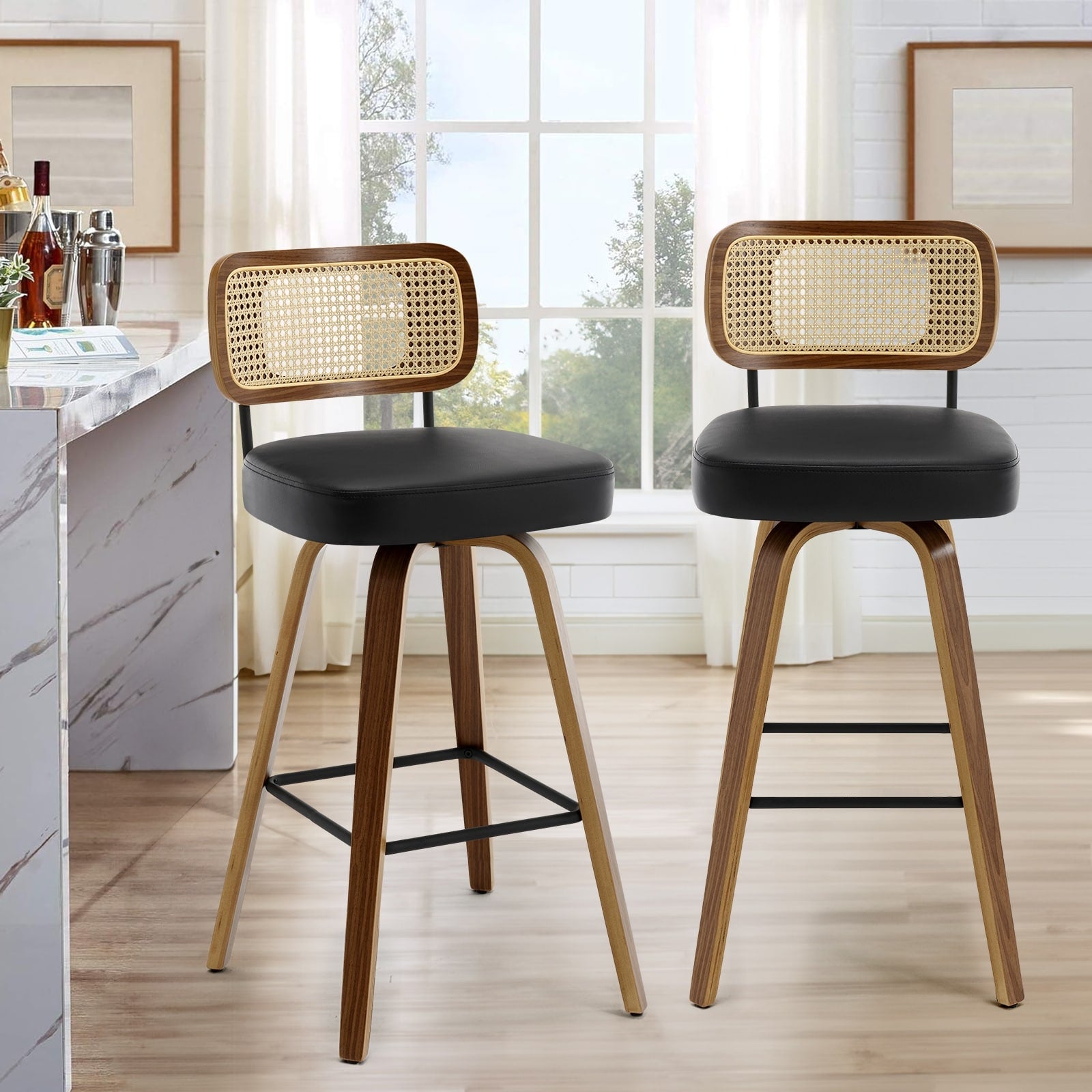 Tabourets de bar pivotants 26/29 avec pieds en bois courbé