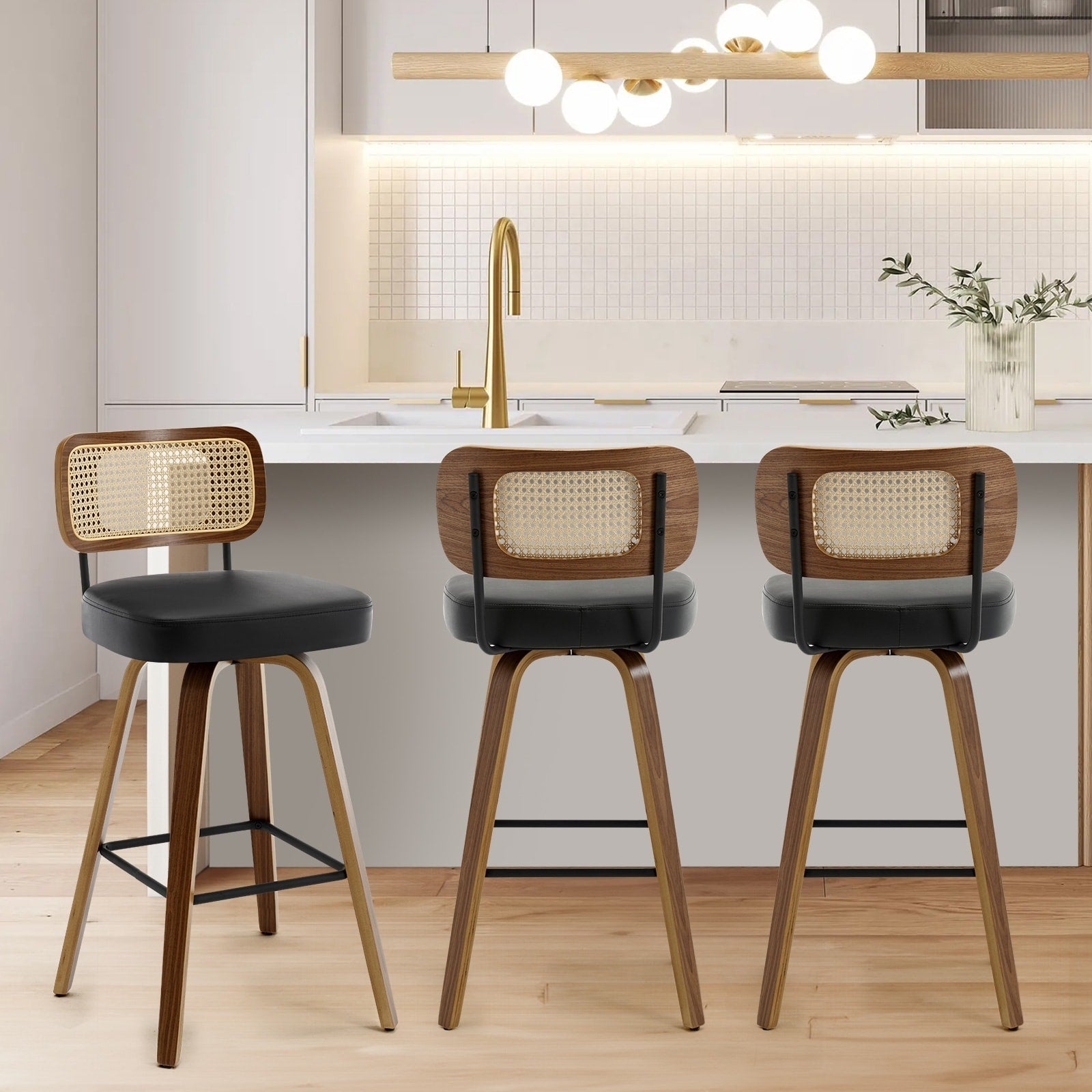 Tabourets de bar pivotants 26/29 avec pieds en bois courbé