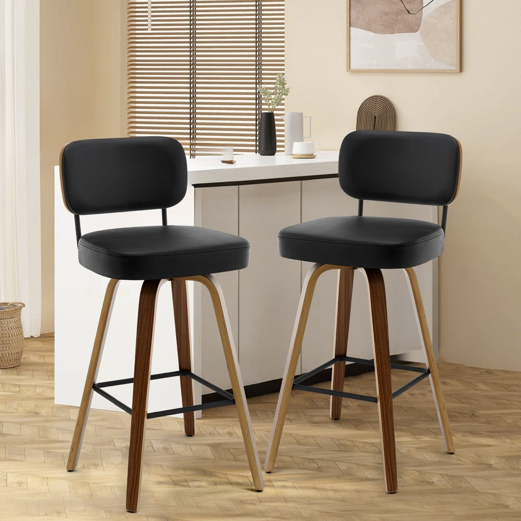 Tabourets de bar pivotants 26/29 avec pieds en bois courbé