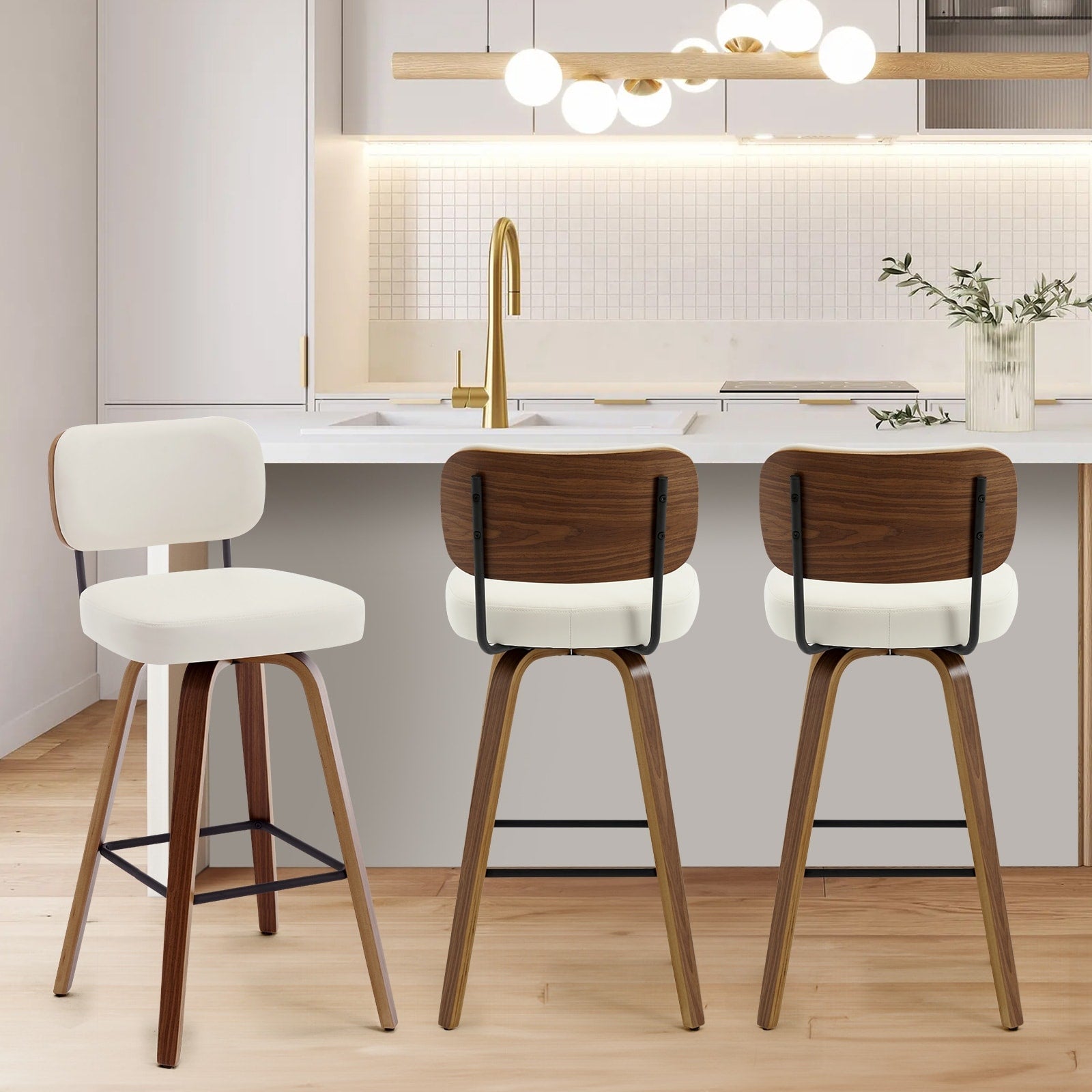 Tabourets de bar pivotants 26/29 avec pieds en bois courbé