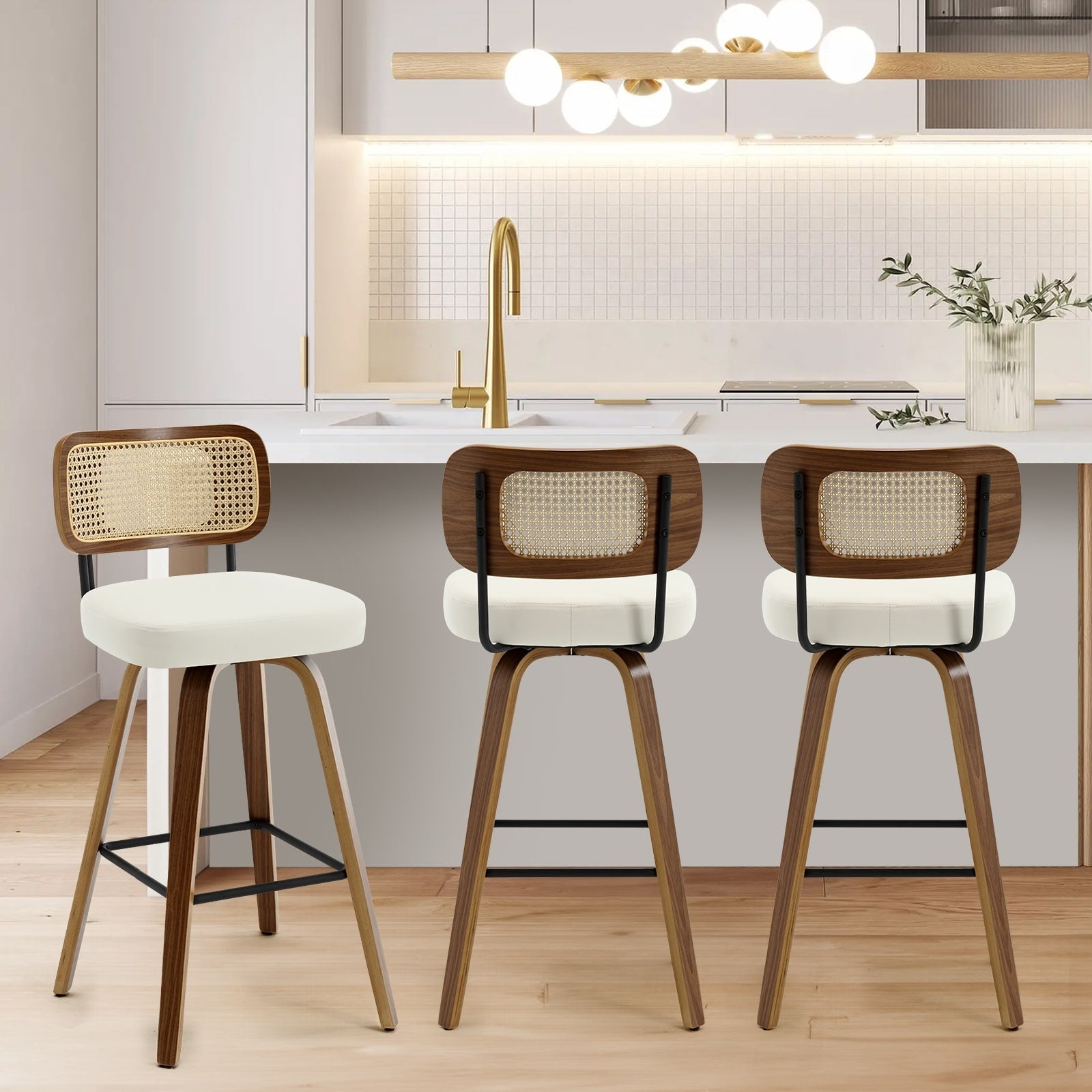 Tabourets de bar pivotants 26/29 avec pieds en bois courbé