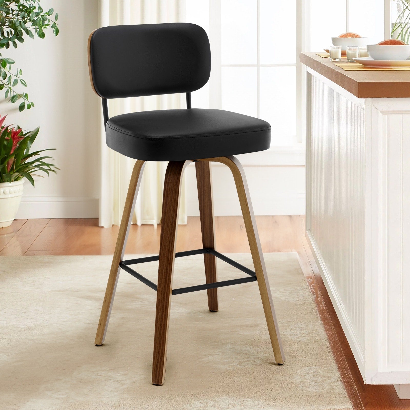Tabourets de bar pivotants 26/29 avec pieds en bois courbé