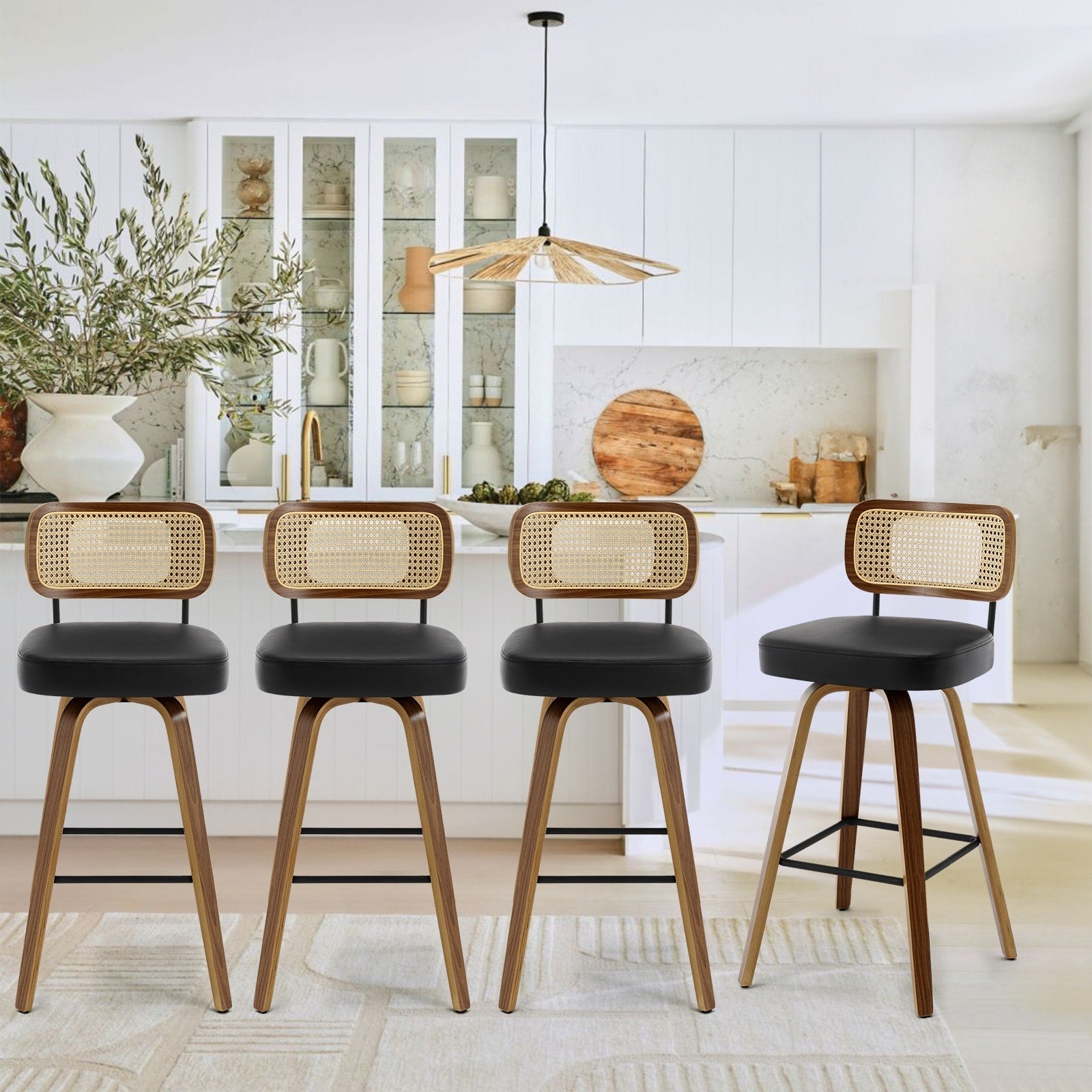 Tabourets de bar pivotants 26/29 avec pieds en bois courbé