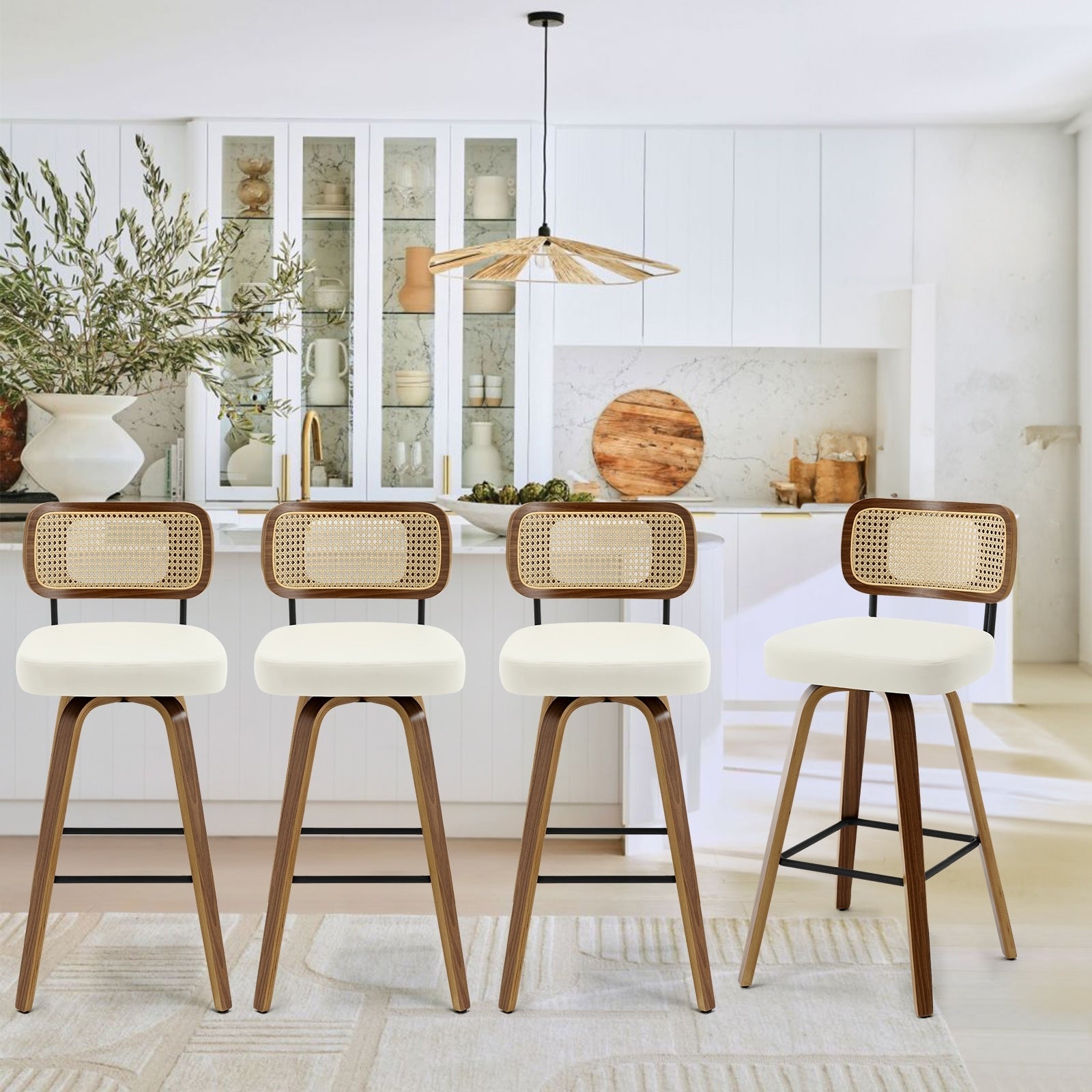 Tabourets de bar pivotants 26/29 avec pieds en bois courbé