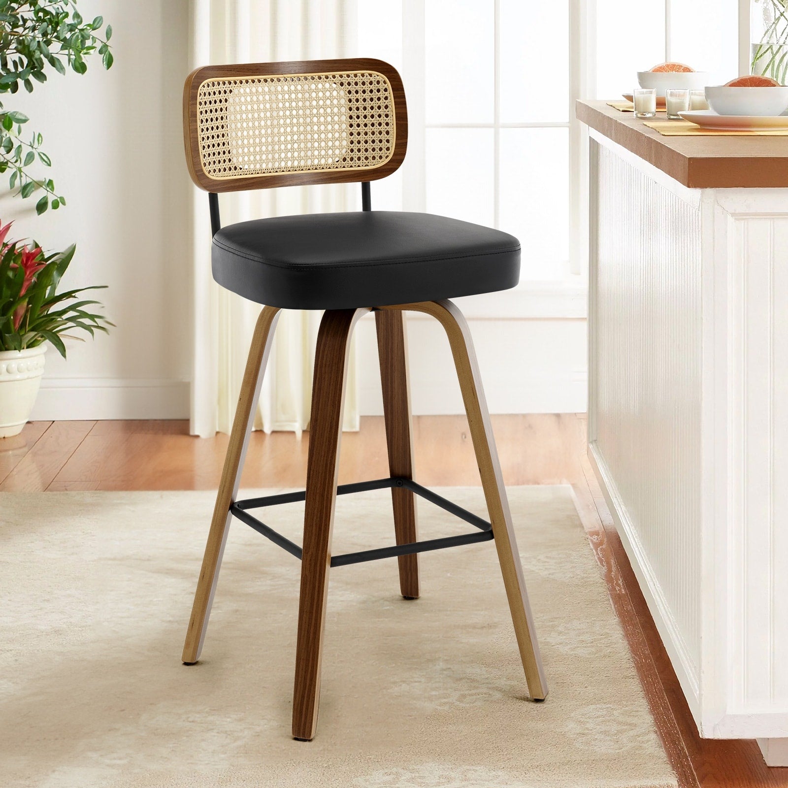 Tabourets de bar pivotants 26/29 avec pieds en bois courbé