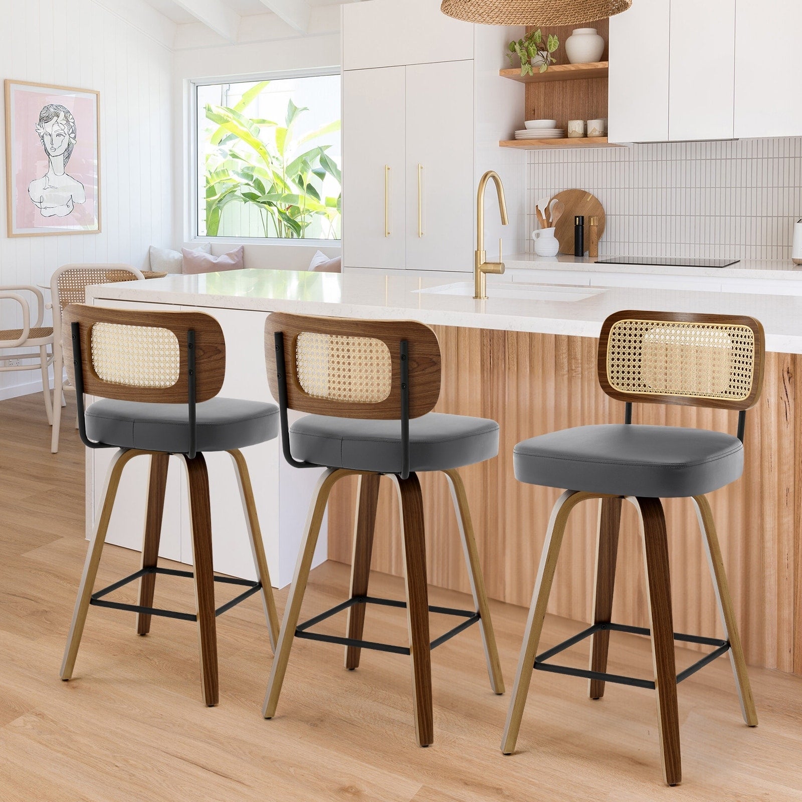 Tabourets de bar pivotants 26/29 avec pieds en bois courbé
